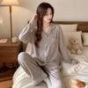Bear Long Pajama Set Bow Lady Nightwear Suit Comfortable Women's Loungewear  Female