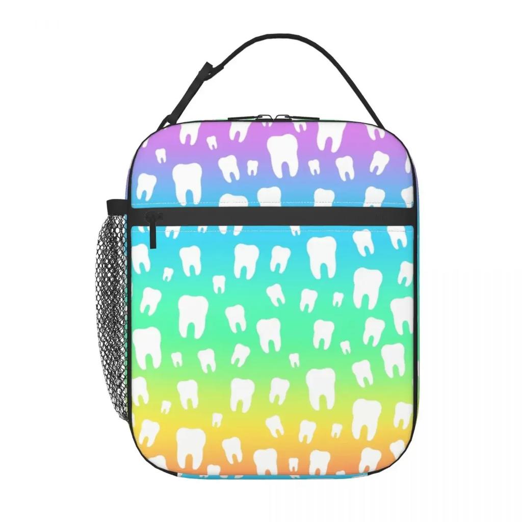 Rainbow Tooth Pattern Resuable Lunch Boxes Waterproof Teeth Cooler Thermal Food Insulated Lunch Bag Kids School Children