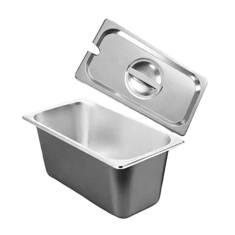 Edelstahl 1/3 Größe Küchenpfanne mit Deckel Für Kommerzielle Lebensmittelzubereitung und Platzsparender Aufbewahrungsbehälter Wanne