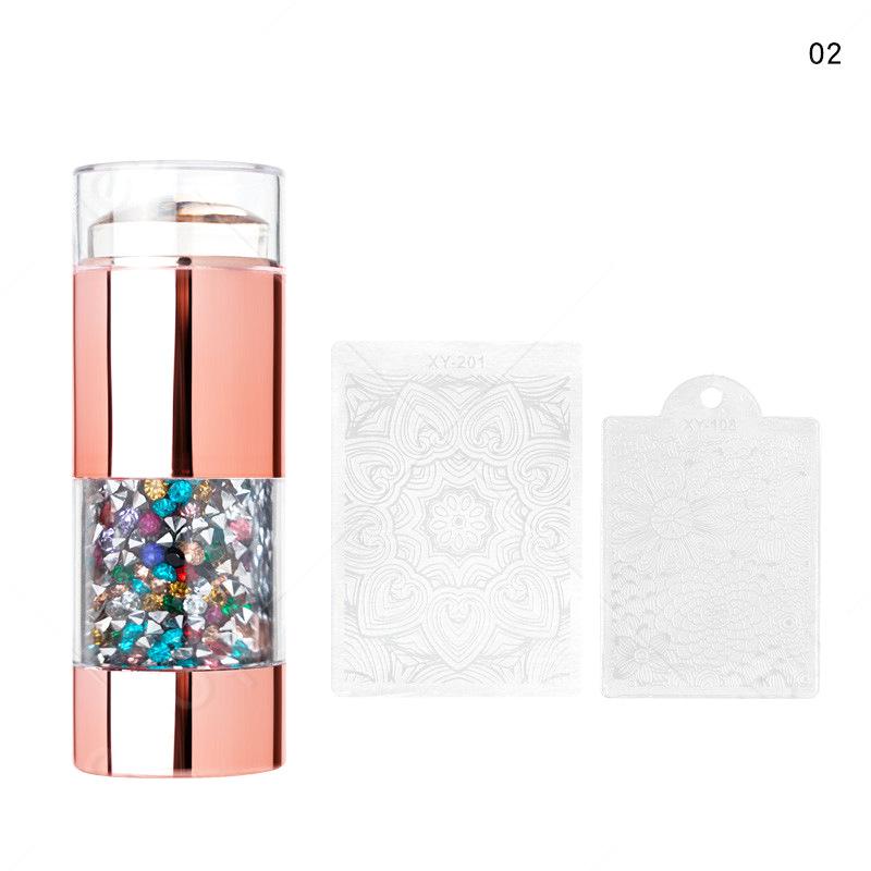 

Силиконовые двухсторонние хрустальные ручки для дизайна ногтей и набор пластин для штамповки ногтей разноцветный