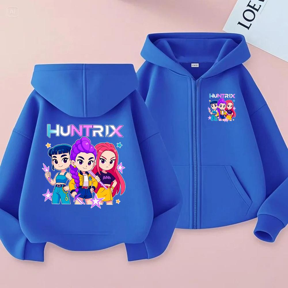 2025 Neuer Huntrix Mädchen Cartoon-Druck Reißverschluss-Hoodie Lässig Langärmlig Kindermode Sportbekleidung