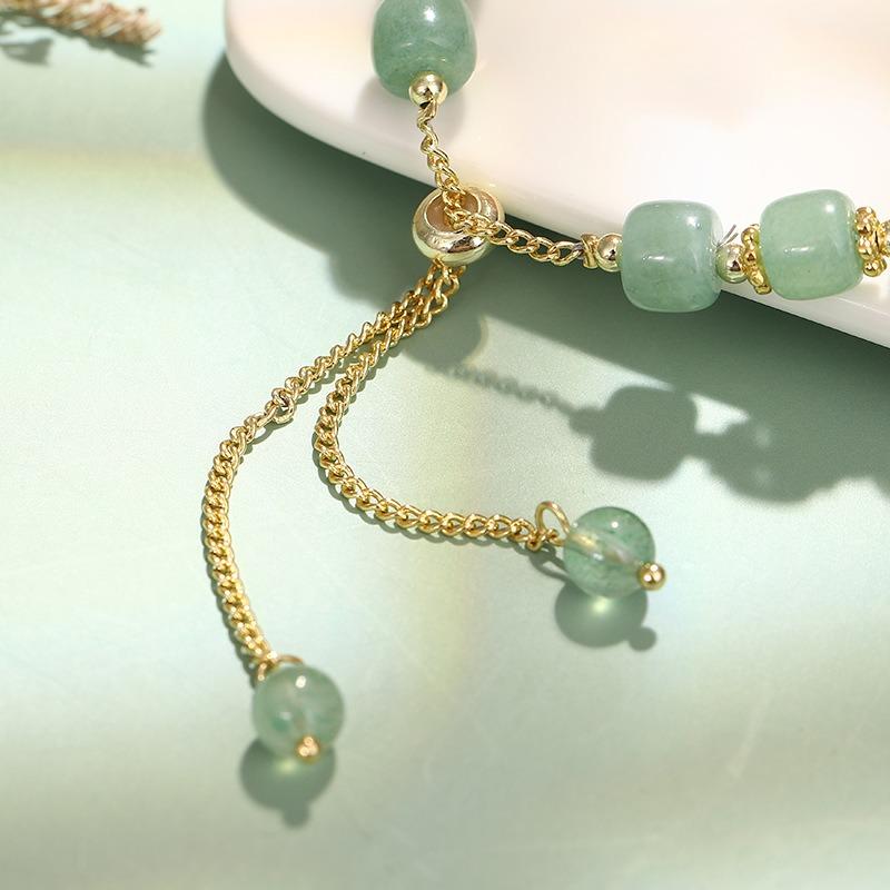 Women S Rabbit Bracelet Gold Plated Jade Bead Chinese Style Handmade Gift