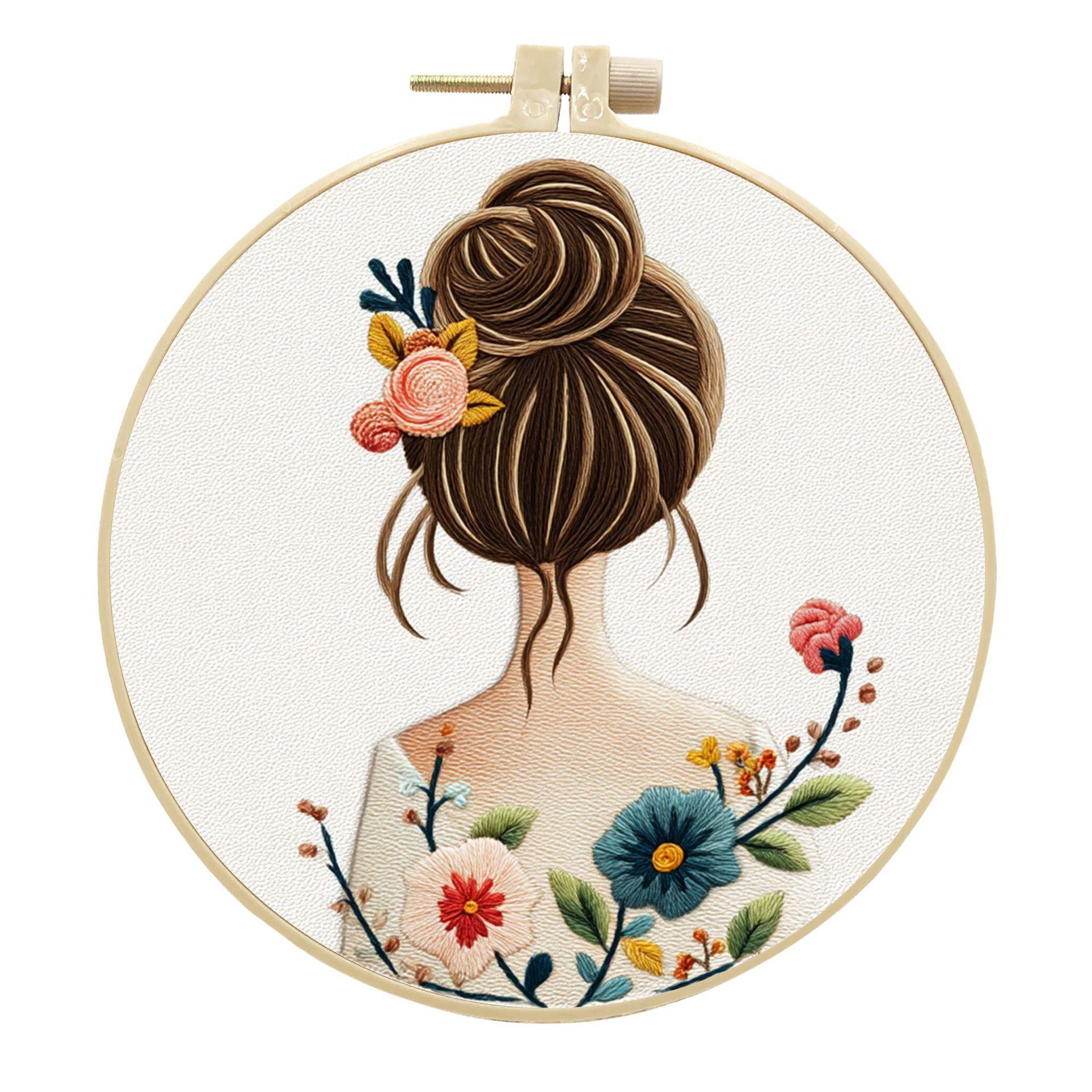 

1 шт. Набор для рукоделия с вышивкой с рисунком девочки, сделай сам, из ткани, креативное рукоделие, игла и нитки 15cm