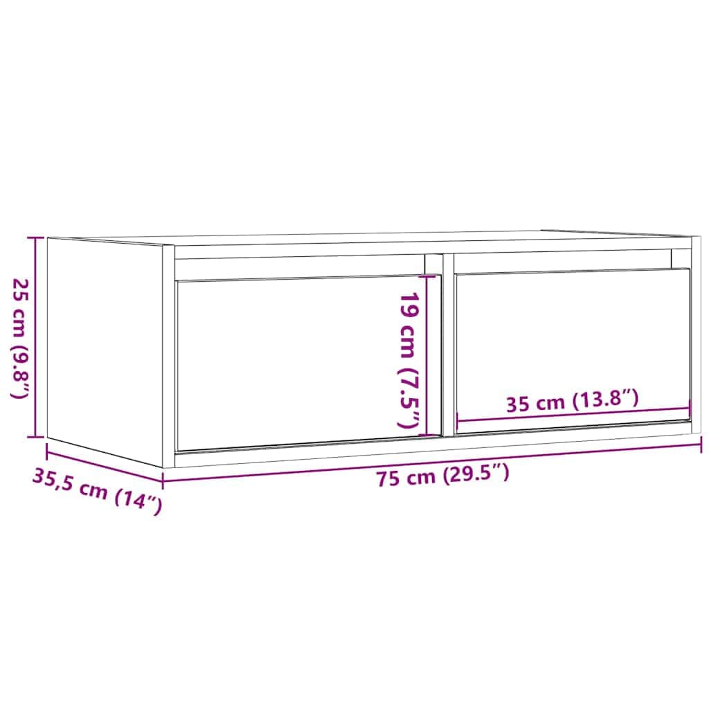 TV Cabinet with LED Lights Brown Oak Effect 75 X 35.5 X 25 Cm