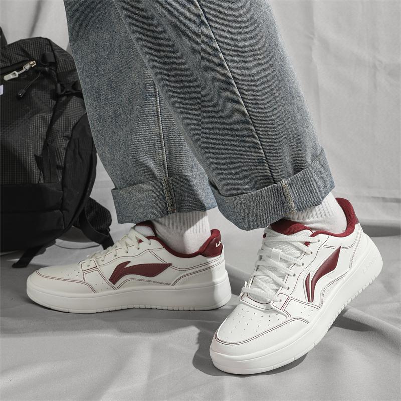 Li Ning Slip Resistant Cushioning Abrasion Resistant Breathable Low top Skateboard Shoes Men's White Red AGCV143-3