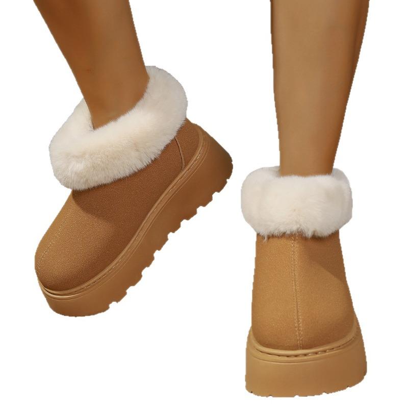 Women's Wide Width Platform Boots, Faux Fur Cuff Snow Booties, Height Increasing Winter Ankle Boots for Women