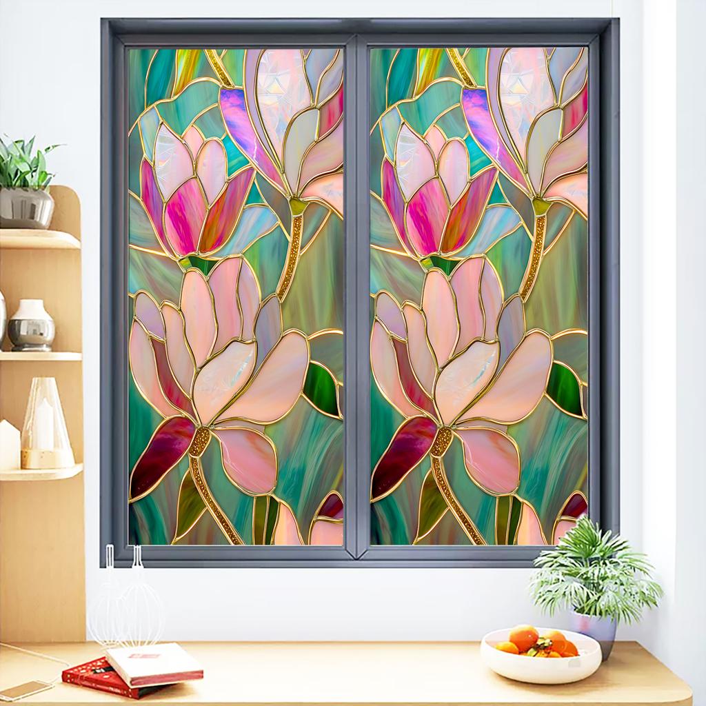 Europeisk Retro Stil Vindusfilm PVC Elektrostatisk Glassklistremerker Farget Vindusfilm Statisk Heftende Frostet Glassfilm