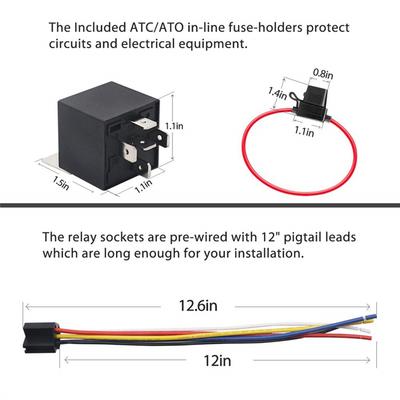 Portable Automotive 5-Pin 30/40A 12V SPDT Relays With Interlocking Relay Sockets And In-Line ATC Fuse Holders