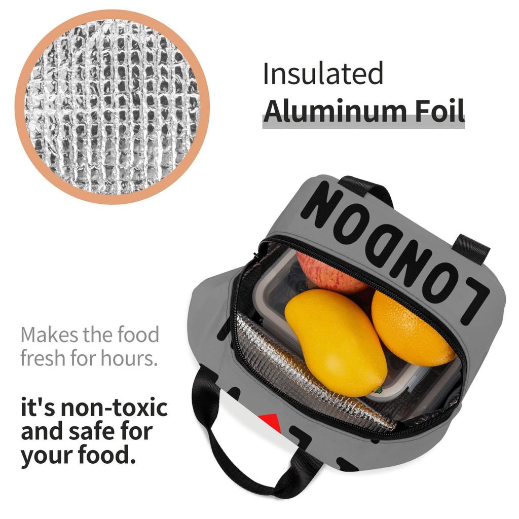 I Love London Text Print Lunch Box Waterproof Thermal Cooler Food Insulated Lunch Bag Kids for Kids Portable Picnic Tote Bags