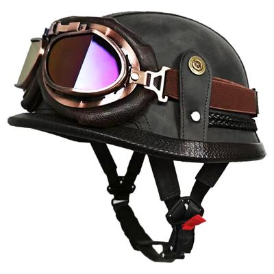 German Handmade Leather Helmet Men and Women Four Seasons Half Helmet Electric Vehicle Helmet Retro Steel Helmet