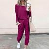 Sets For Women 2 Piece Round Neck Long Sleeve Shirts Colid Sweatpants Pocket Sets