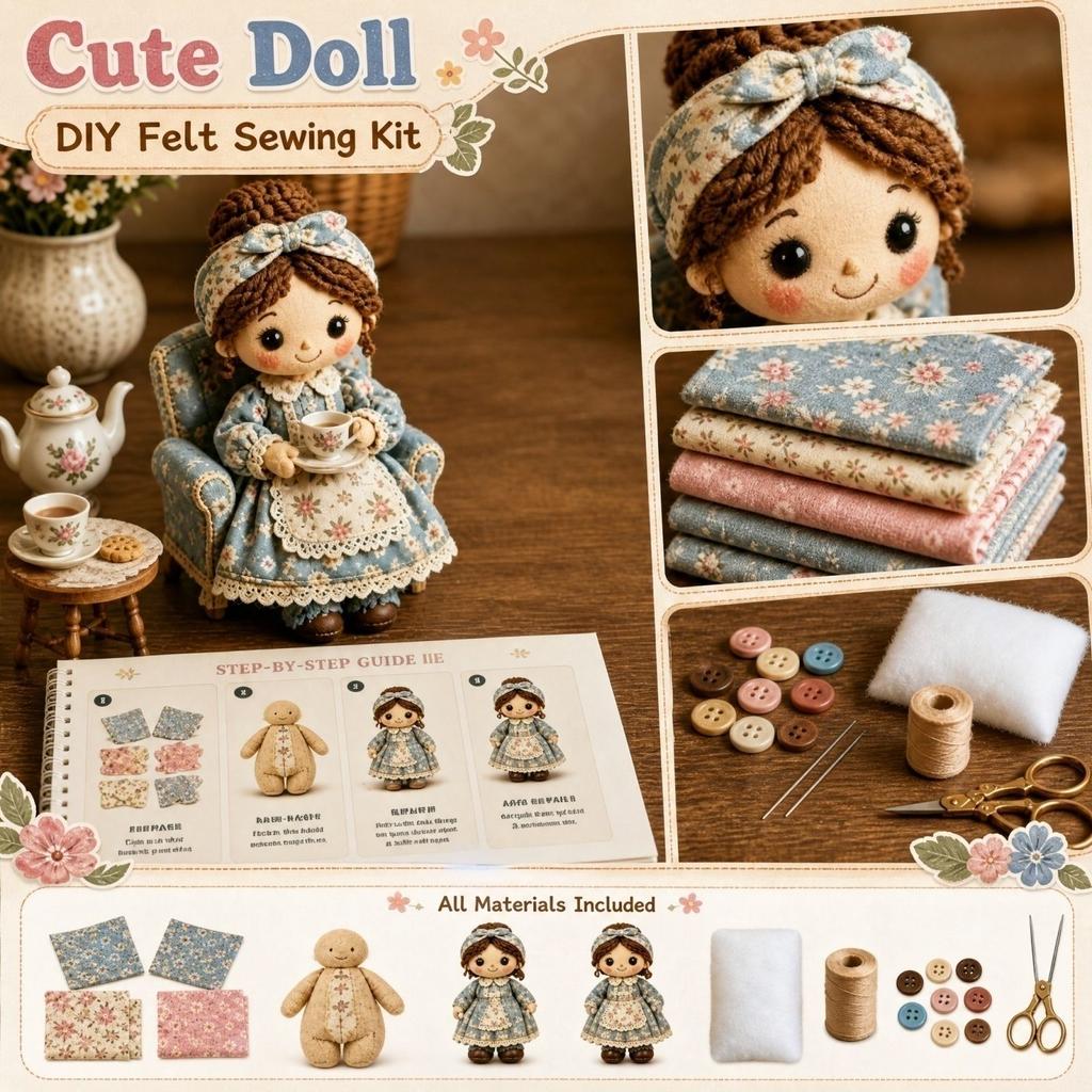 Kit Patchwork in Tessuto per Creare Bambole - Materiali da Cucito Fai da Te per Principianti