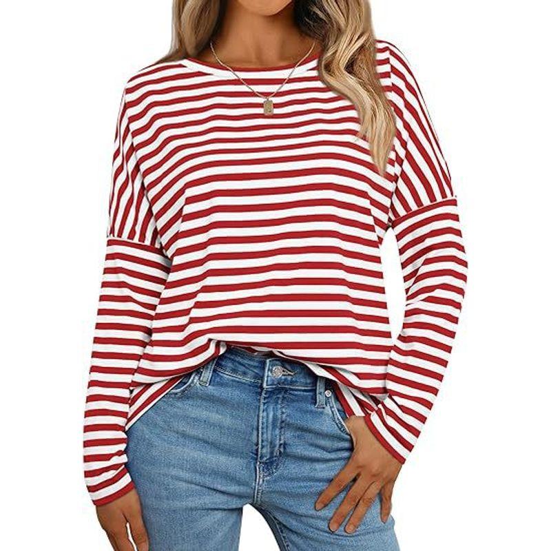 Striped Sweatshirt and round-Neck T-shirt Stripes Long Sleeves Sweatshirt Crew Neck T-shirt