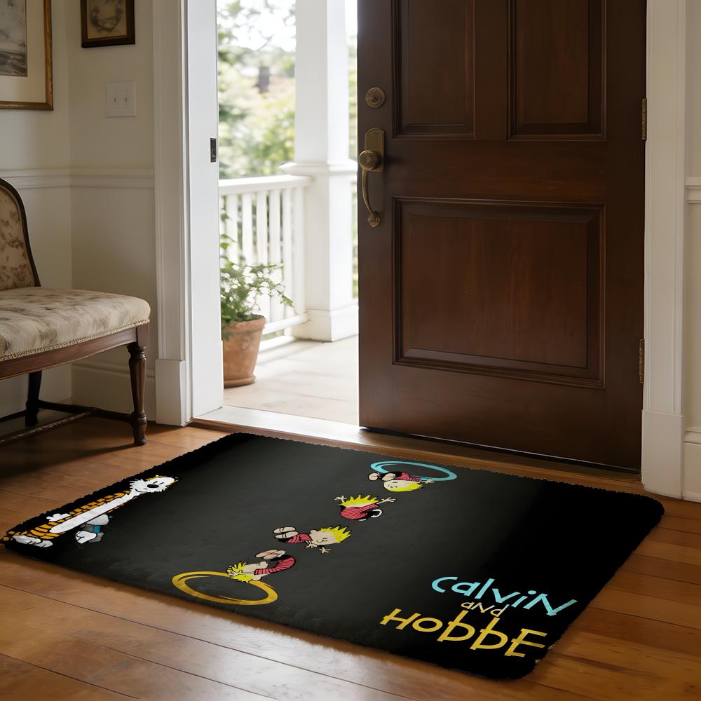 CCalvin And HHobbes Anime Cartoon Floor Mat Soft Flannel Absorbent Mat Non-Slip Rug Home Bedroom Bathroom