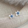 Versatile Blue Diamond Flower Stud Earrings for Women - Fresh, Trendy, Light Luxury