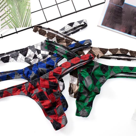Pánská tanga Károvaný potisk Sexy každodenní nošení Pánské elastické pas G-string kalhotky