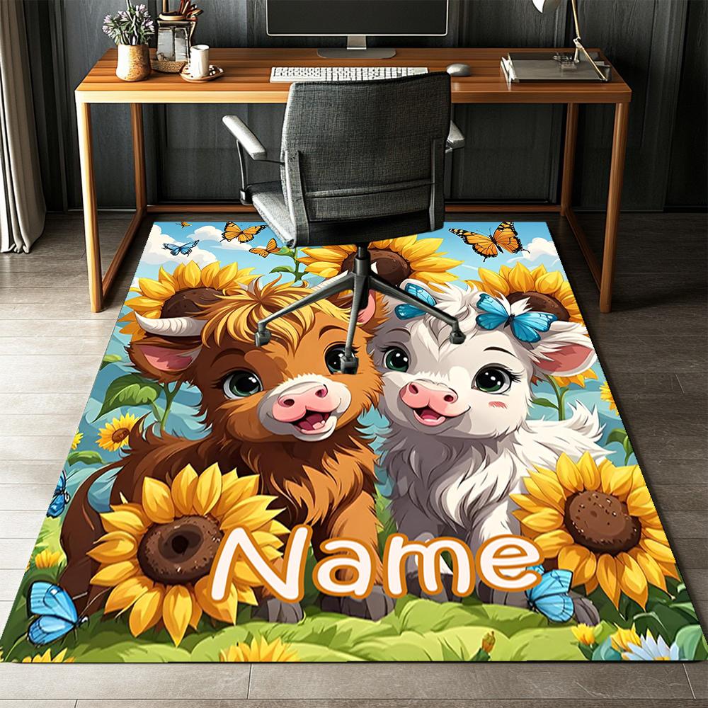Custom Name Cow Printed Carpet,Rug for Office Chair Living Room Bedroom Kitchen Room Decor Gifts.