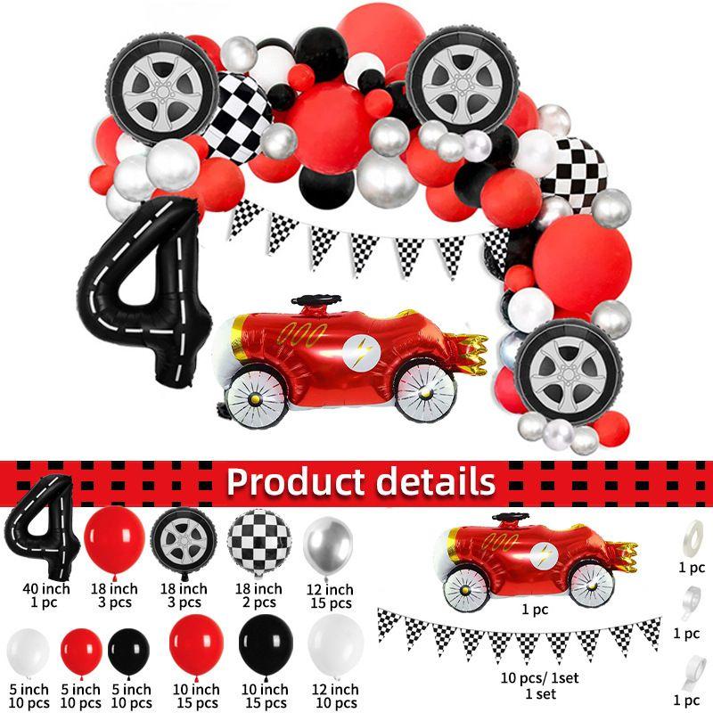 Racing-themed Digital Balloon Set, Black and White Checkered Car Tire Balloon Birthday Party Decoration