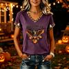 Tricouri Femei Halloween cu Decolteu în V Top cu Dovleac Tricou Casual Top pentru Petrecere de Sărbătoare