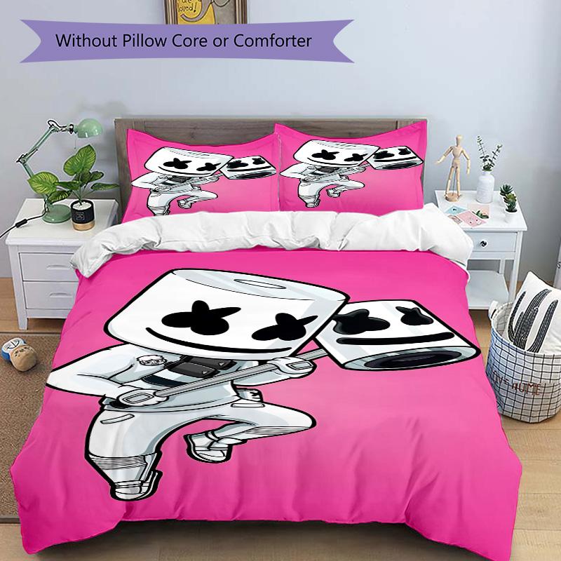 Marshmello Dj Cartoon Illustration Print 3Pcs Bedding Set,Duvet Cover with 2 Bedro,Pillowcase Home Birthday Gift