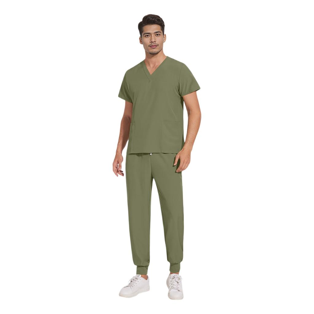 Soild Scrub Working Uniform Suit For Men's Cross V-Neck Short Sleeve Fun T-Shirts Workwear Tee With Pockets