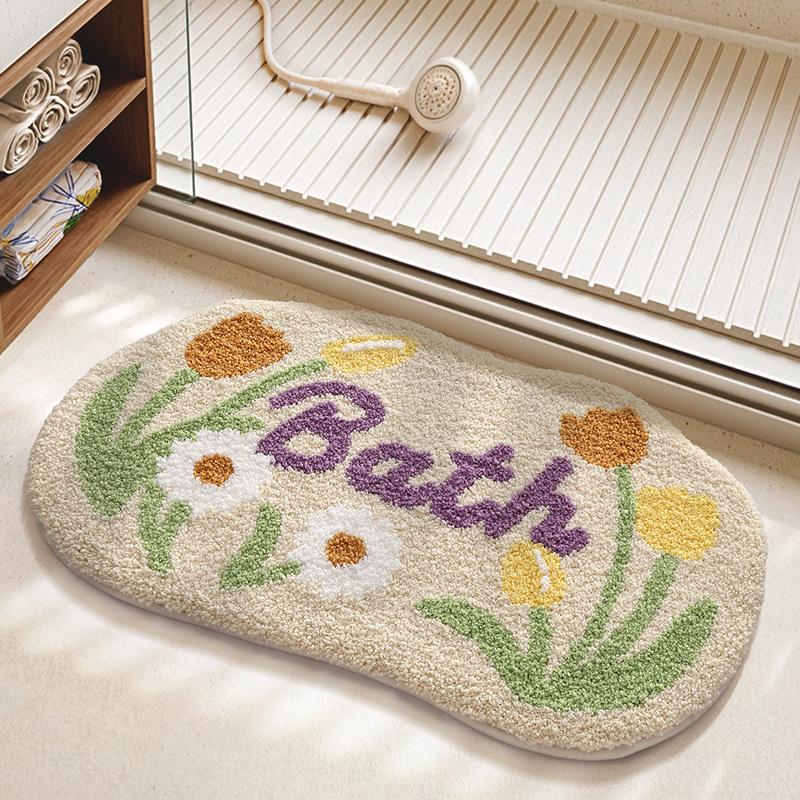 High Quality Tufted Flower Bath Mat, Ultra Soft Thick Microfiber Bathroom Rug, Absorbent Non Slip Carpet for Shower Bathroom