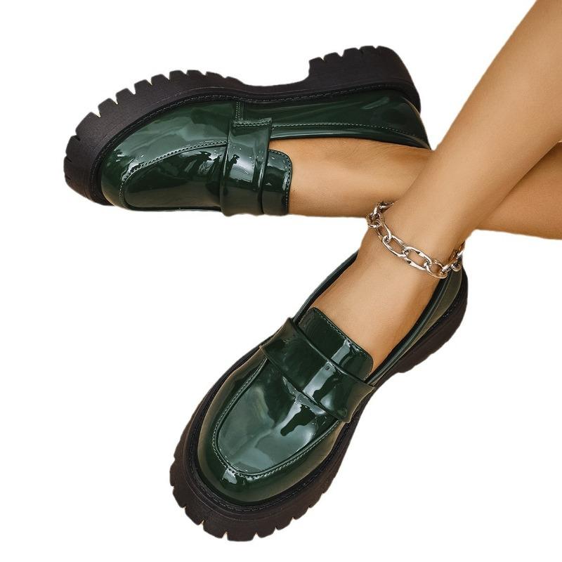 Large size thick sole thick heel small leather shoes spring and autumn new retro one-pedal single shoes