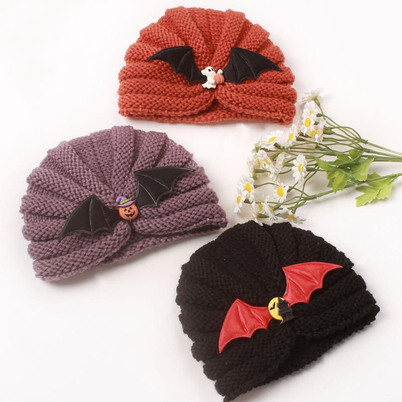 Halloween Children's Pullover Hat Pumpkin Bat Dress, Baby Winter Warm Knitted Hat, Baby Hat