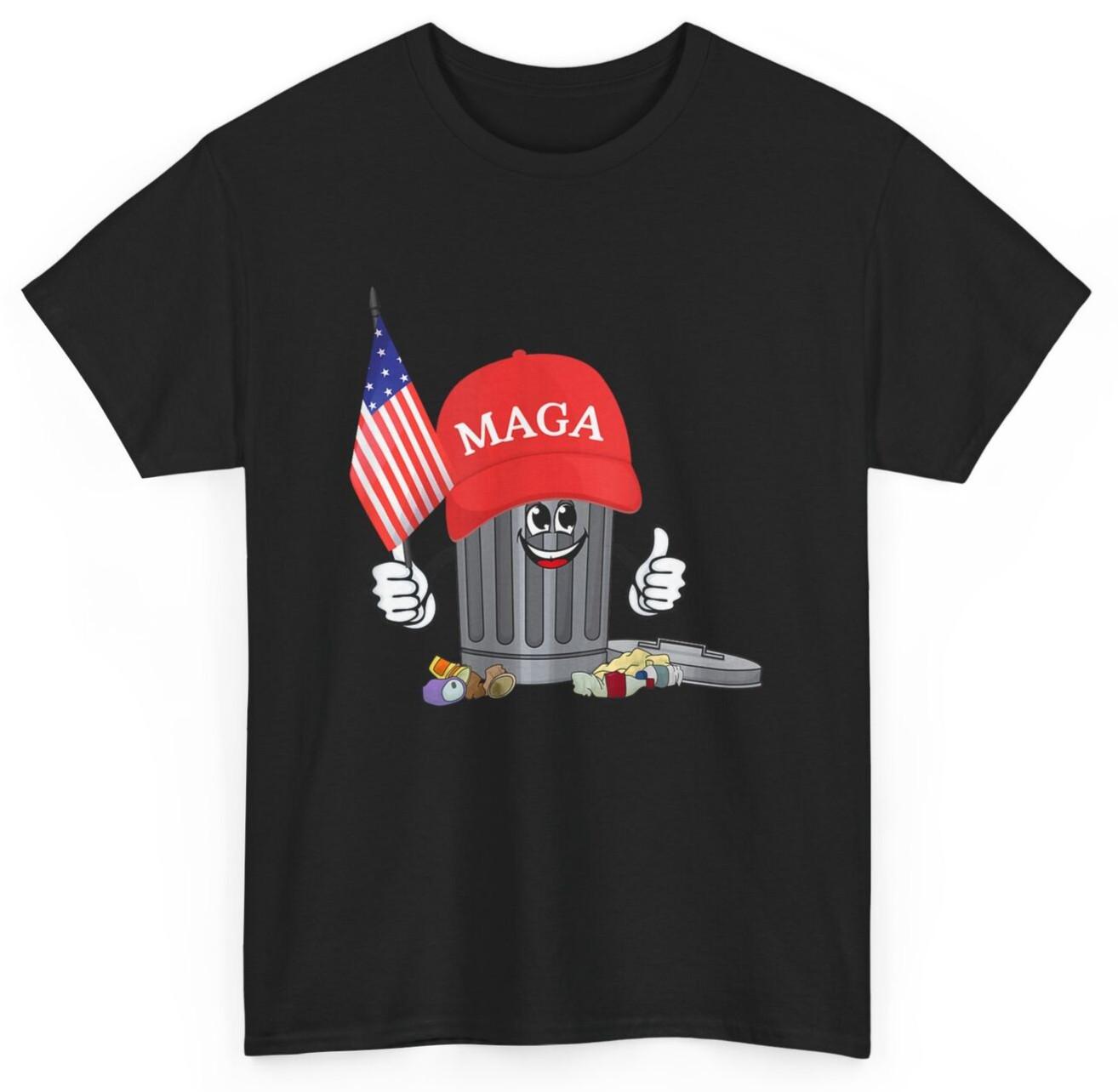 

Funny Trump MAGA Garbage Can Cartoon Character American Flag T-Shirt Mens Womens Tees Top XL