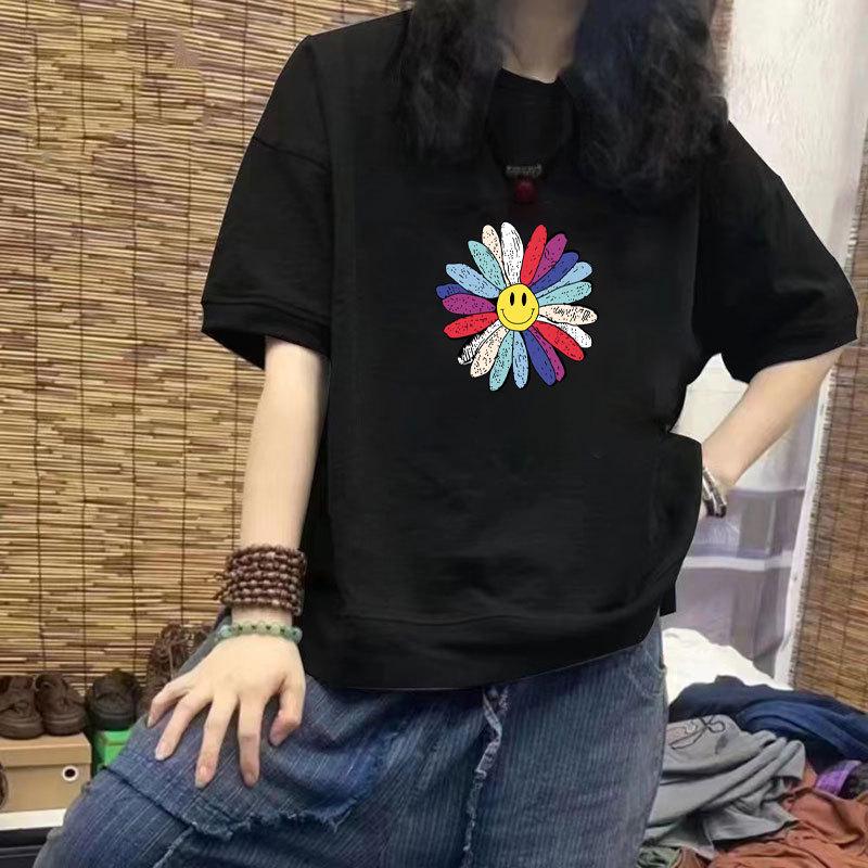 100% Cotton Women's Short Sleeve Casual T-Shirt - New Loose Fit, Slimming Design, Plus Size Print, Trendy Half Sleeve Top