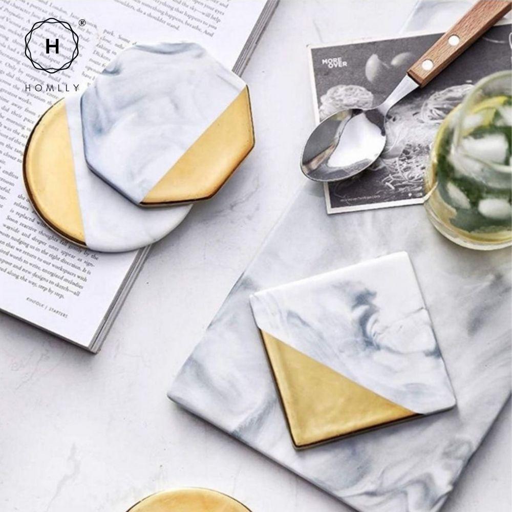 Homlly keii Gold Marble Coaster (4pcs set)