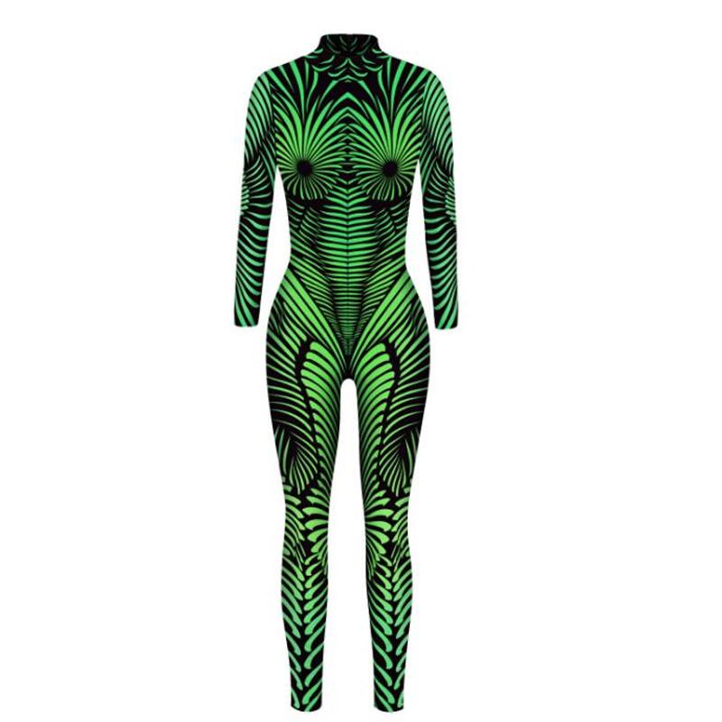 New Halloween Robot Jumpsuit Women Sexy Slim Jumpsuit Cosplay Costume Halloween Party 3D Printing Catsuit Bodysuit