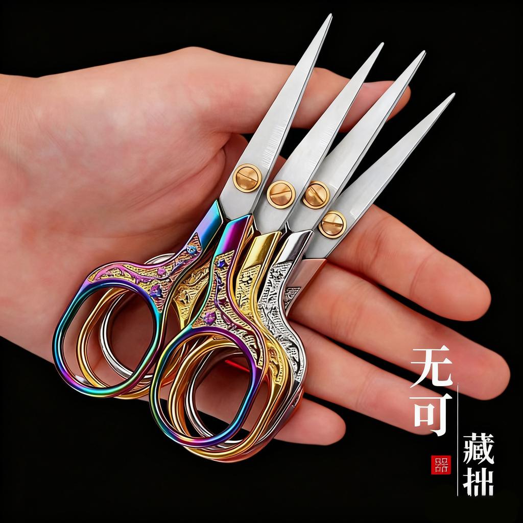 Scissors Plum Blossom Scissors Household Art Students Handmade Cross Stitch Retro Beautiful Portable Paper-Cut Small Embroidery Scissors