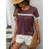 Women Short Sleeve Round Neck Lace Spliced Casual T Shirt
