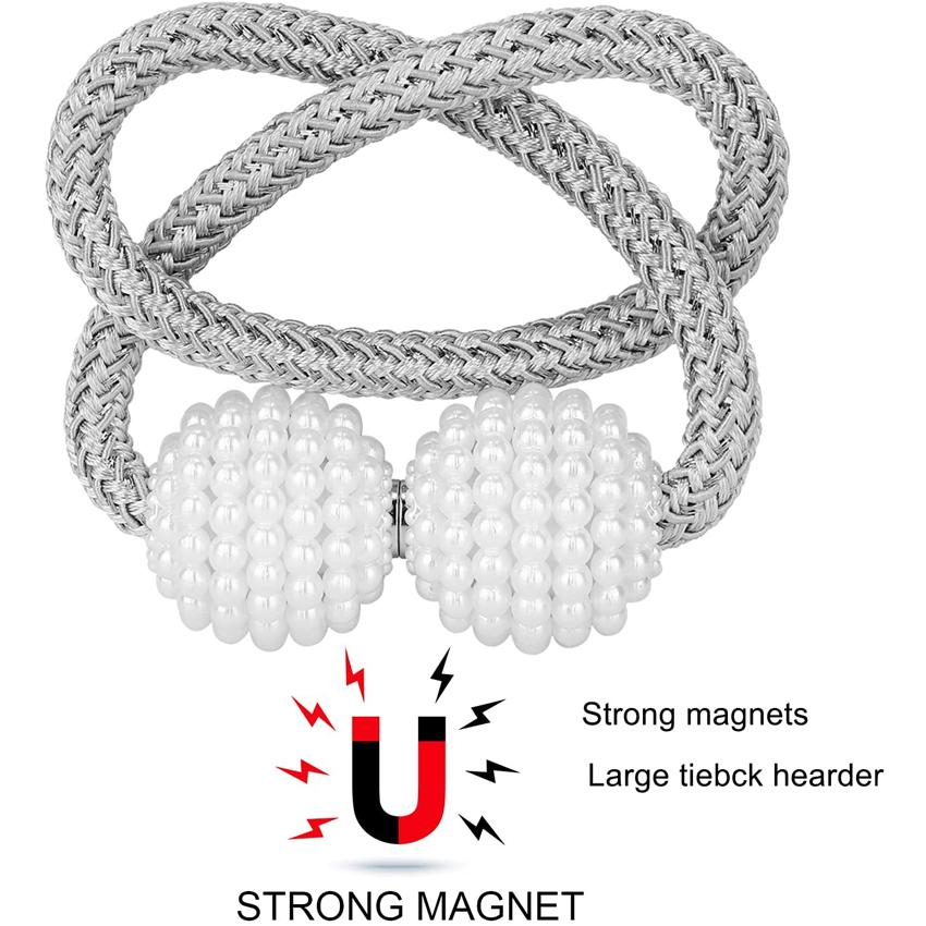 Magnetic Curtain Tiebacks Pearl Ball Home Curtain Buckle European Decoration Weave Clips Rope Straps Holder for Big Drapries