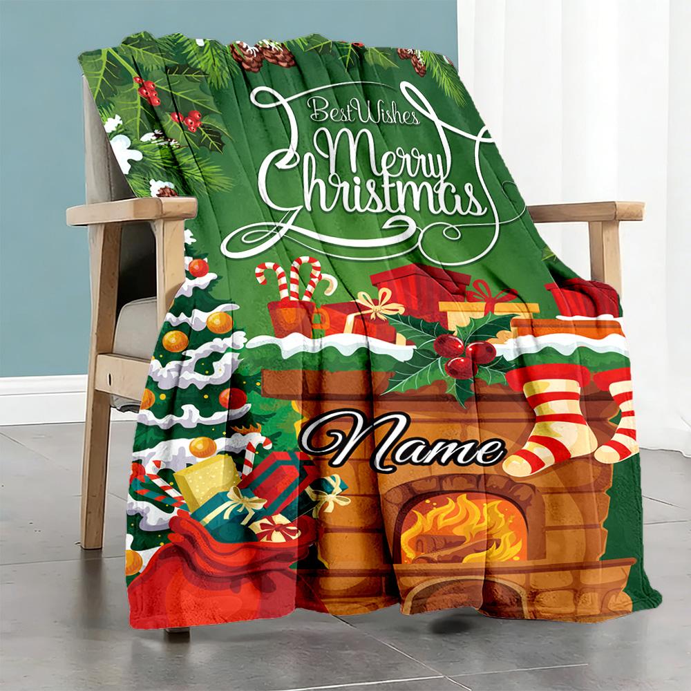 Bestwishes Merry Christmas Customize Your Name Blanket Cozy Customizable Blanket Comfortable Throw For Office Chair Sofa Bed Chair