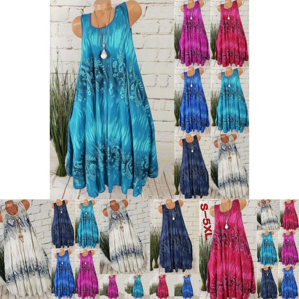 Comfortable Plus Size Women's Summer Sleeveless Floral Print Midi Dress For Casual Beach Wear