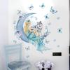 Blue Moon Butterfly Woman Wolf Wall Sticker Self Adhesive Removable PVC Bedroom Living Room Hallway Background Decor