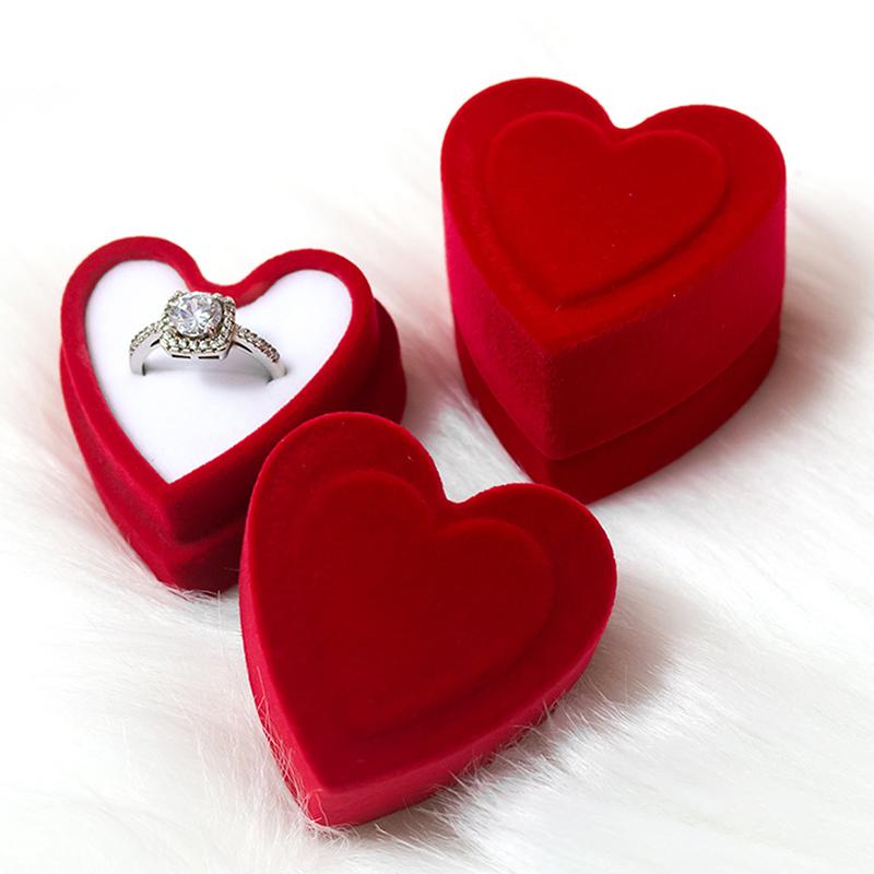 Scatola per Anelli a Forma di Cuore Velluto Espositore per Gioielli Custodia per Regali Scatole per Matrimonio Fidanzamento Proposta Anniversario