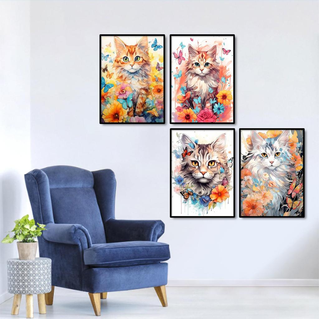 JISHSHAY Diamond Art Set of Cat Bead Advanced 5D Diamond Flower Diamond Beginner Diamond Popular Craft Wall Art 4, 30x40cm, Art, Art, Painting, Art,