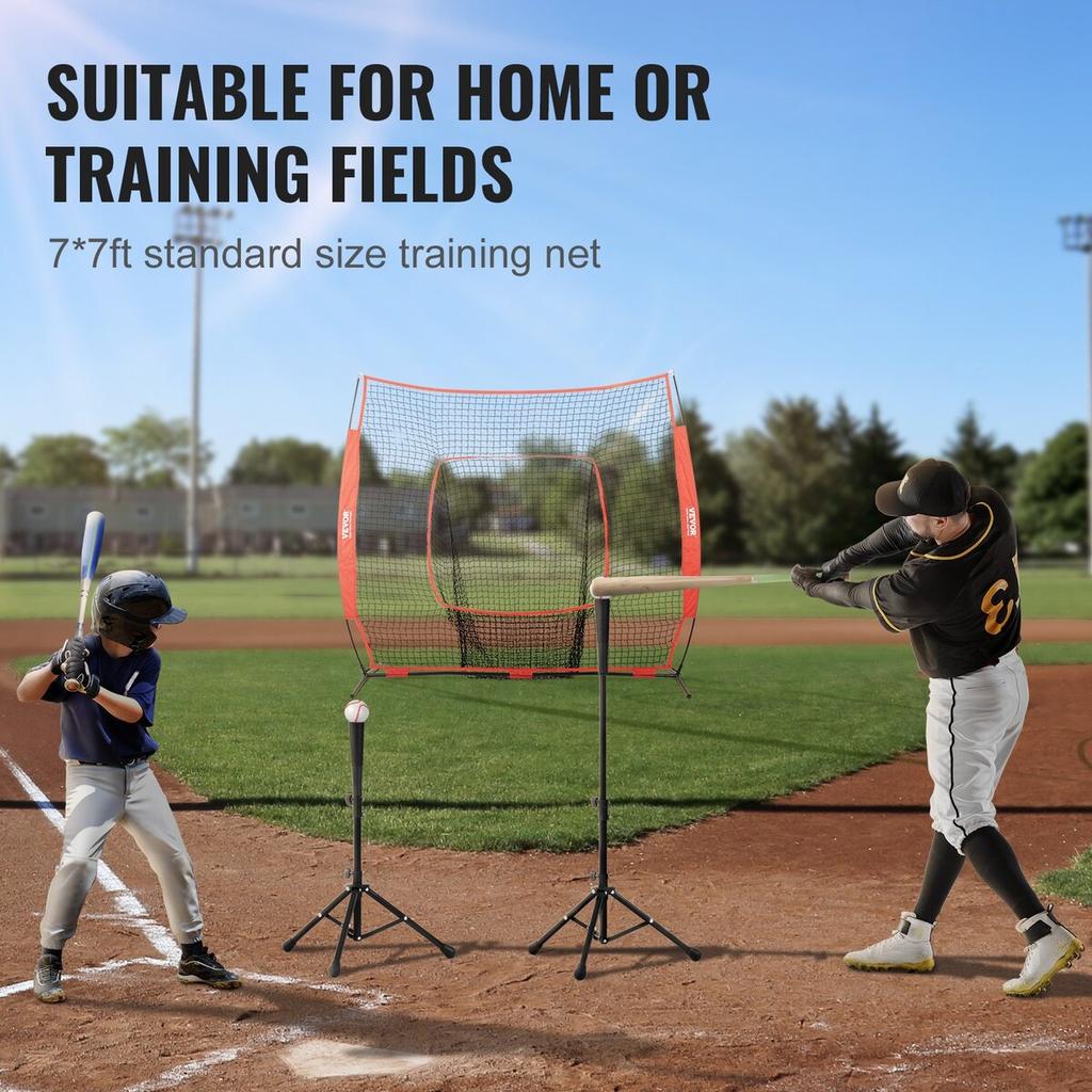 7x7 Ft Baseball Softball Practice Net, Portable Baseball Training Net for Hitting Batting Catching Pitching, Backstop Baseball Equipment Training Aids