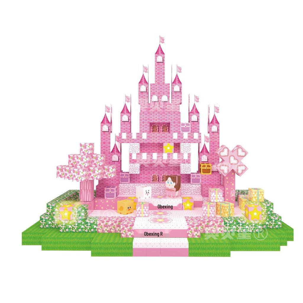 Pink Castle Cube Magnetic Building Block Set - STEM Educational Toy