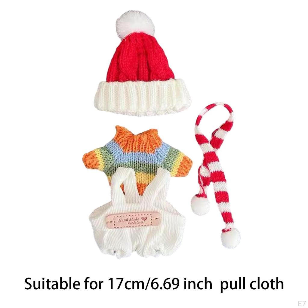 Doll Clothes Sweater Photo Props Detachable Cute Scarf Hat for 6.69inch Green stripe