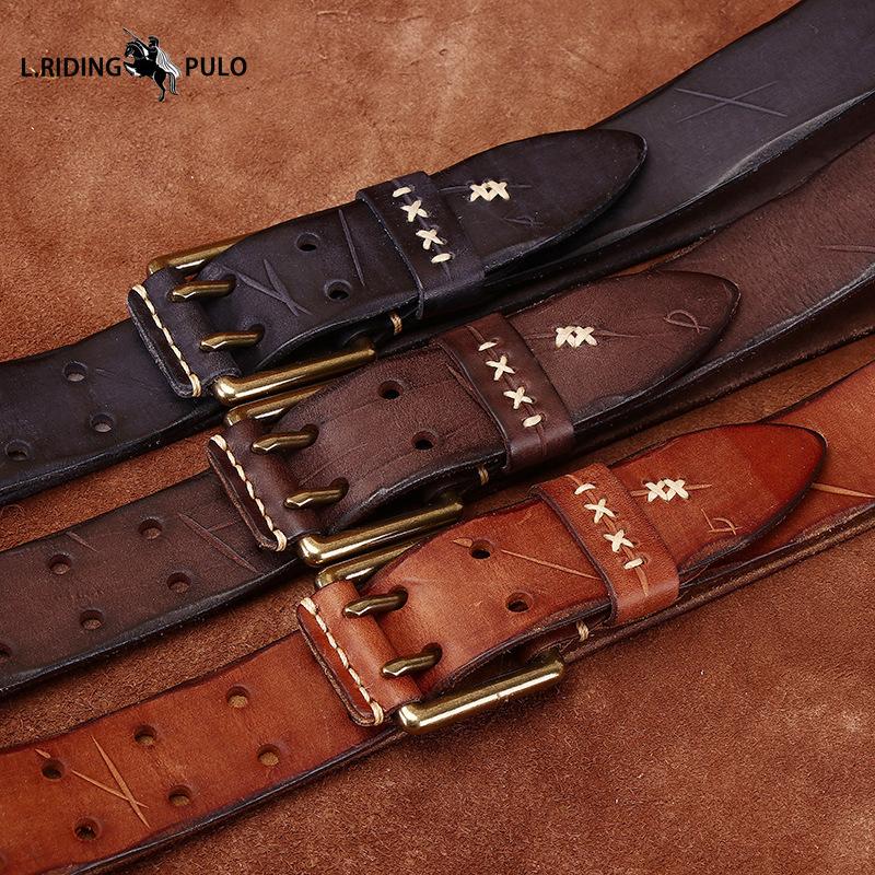 Retro Koreanischer Stil Trendige Persönlichkeit Ins Doppel-Dornschließe Gürtel Herren Echtleder Gürtel