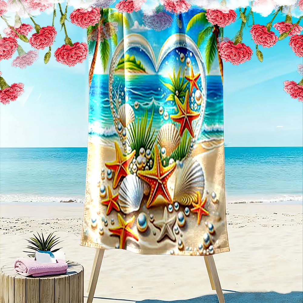 Heart-Shaped Ocean Scene with Starfish Beach towel quick-drying for travel outdoor sports jogging beach and swimming
