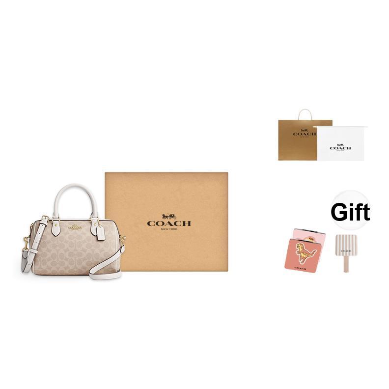 Coach Rowan 25 Logo Zip Closure Coated Canvas Shoulder Crossbody Tote Bag Medium Women Handbags Sand Chalk-White CV961-IMXDM