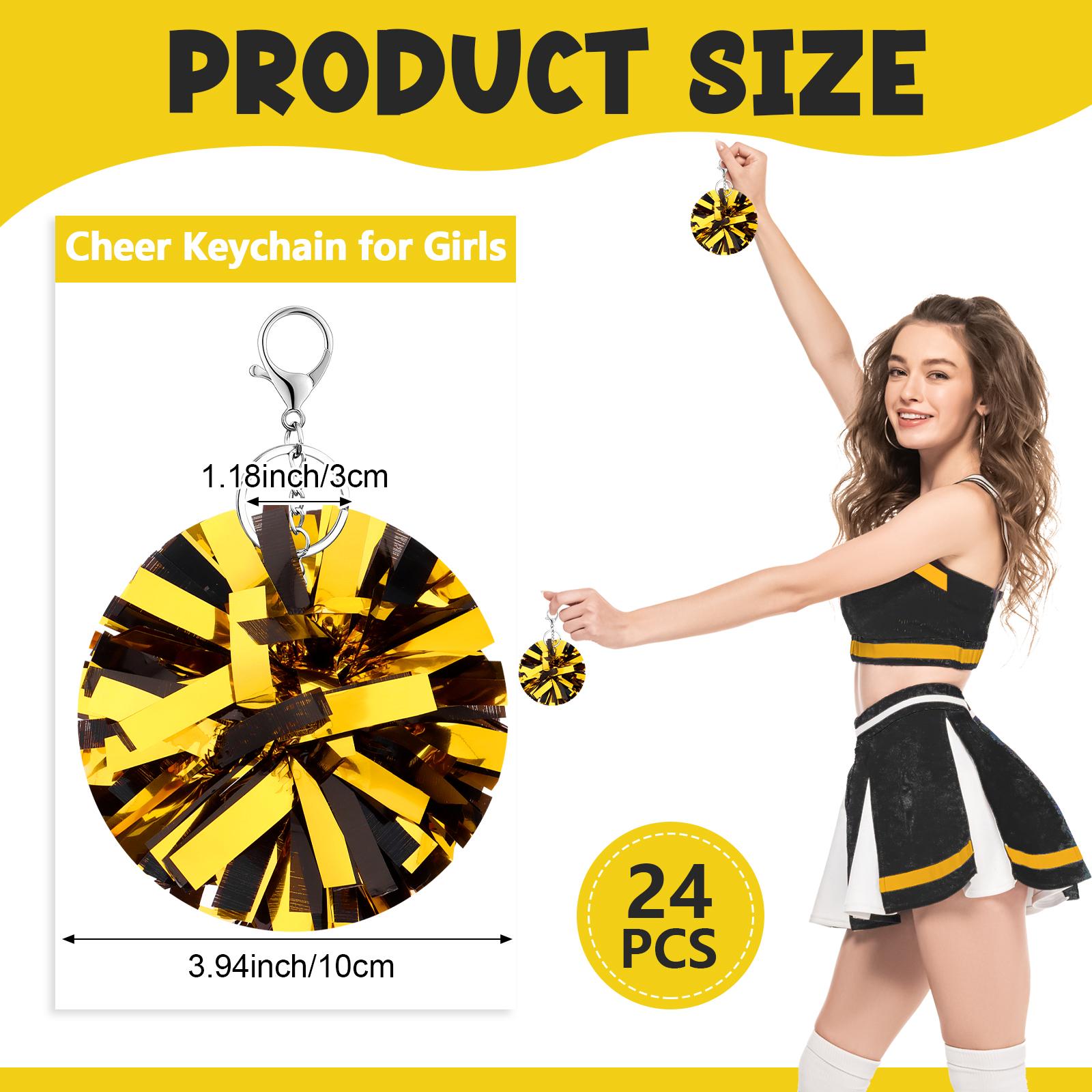 

24Pcs Cheer Pom Pom Keychain Cheering Keyring Charm Foil Keychain Cheerleader Gift Plastic Pom Cheer Camp Gift чорний