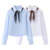 In Stock Spring 2026 Women's Casual Loose Silk Scarf Long Sleeve Shirt, New Style