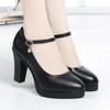 High Heels Platform Pumps Mujer 2025 Spring New Fashion Buckle Solid Black Shoes Woman PU Leather Waterproof Shoes Femme