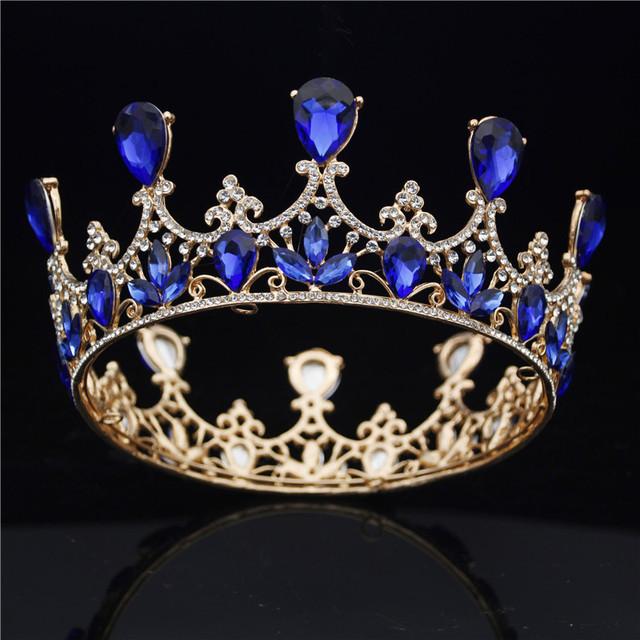 Fashion Crystal Wedding Crown Vintage Royal Queen Tiaras and Crowns Pageant Prom Hair Jewelry Bridal Diadem Head Ornament